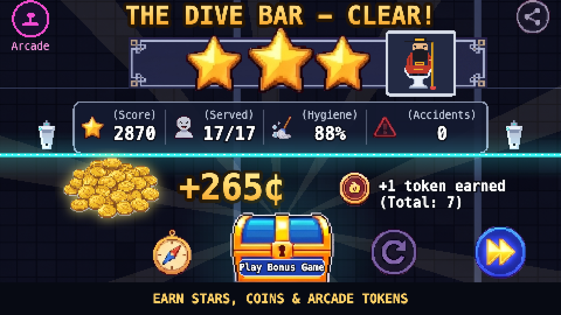 End of shift results screen with stars